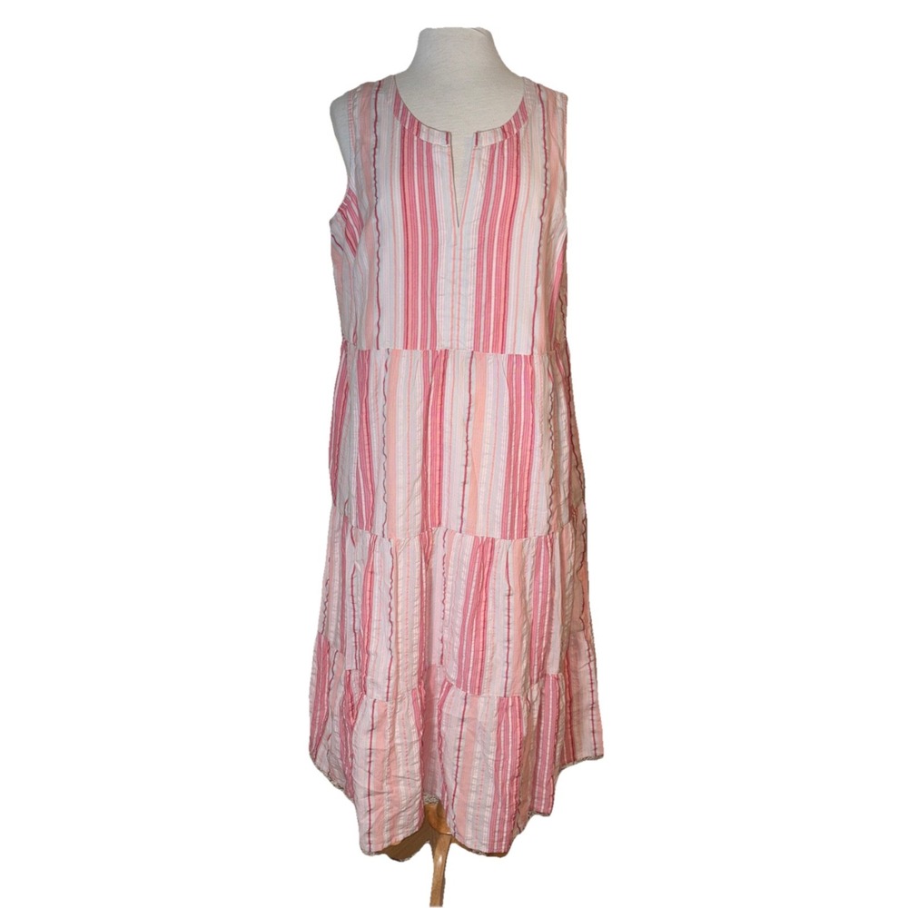 NWT J Jill Maxi Dress Pink Striped Lined Tiered Cotton Boho Dress Womens Size 1X